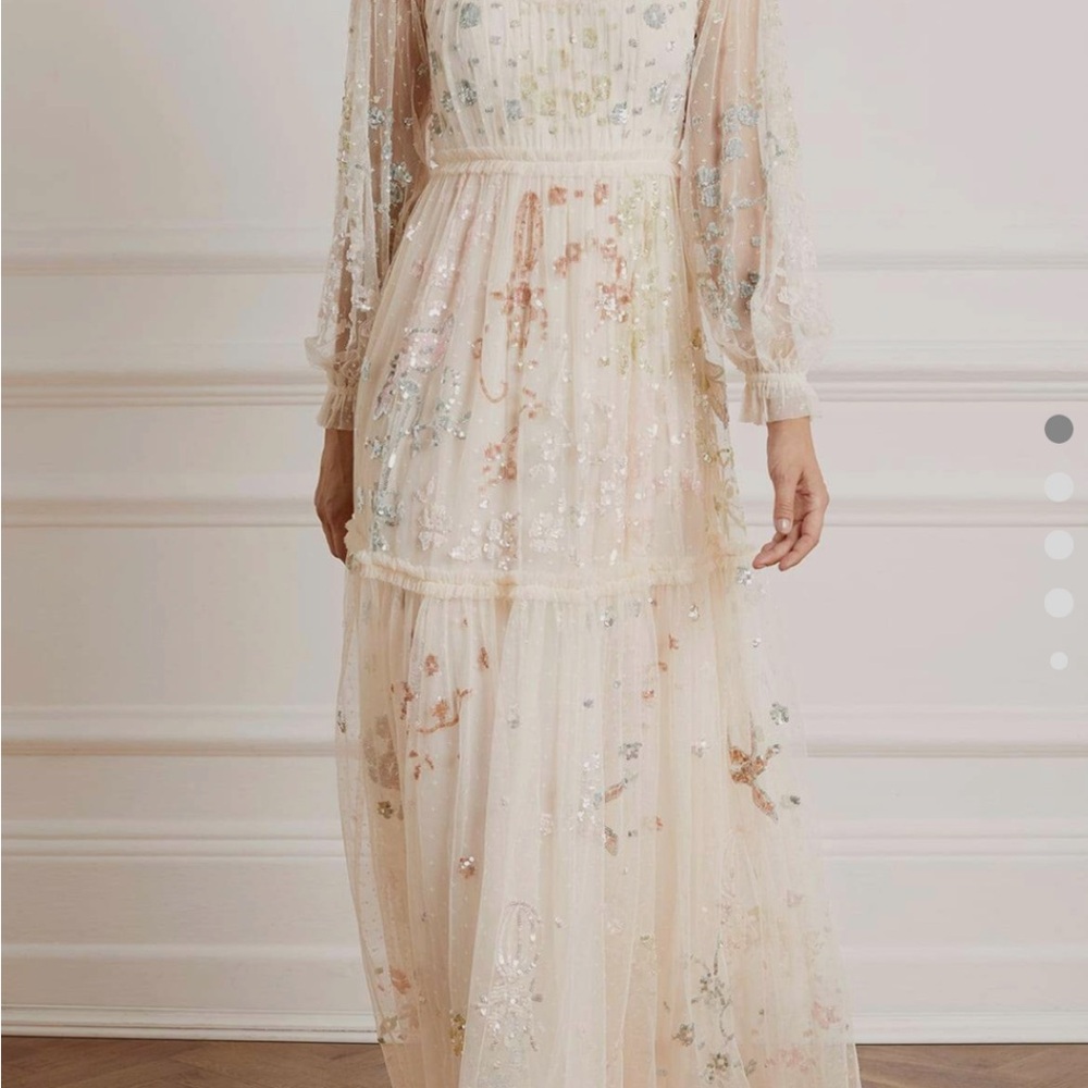 Needle & Thread Cream Floral Long Sleeve Dress